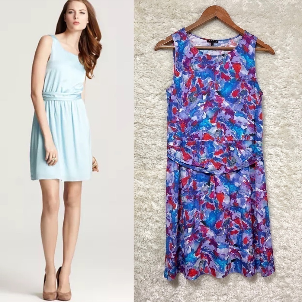 Theory Harida Perplexing Print Silk Watercolor Sleeveless Dress